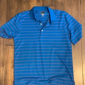 Men’s golf shirt blue with the red pinstripe
